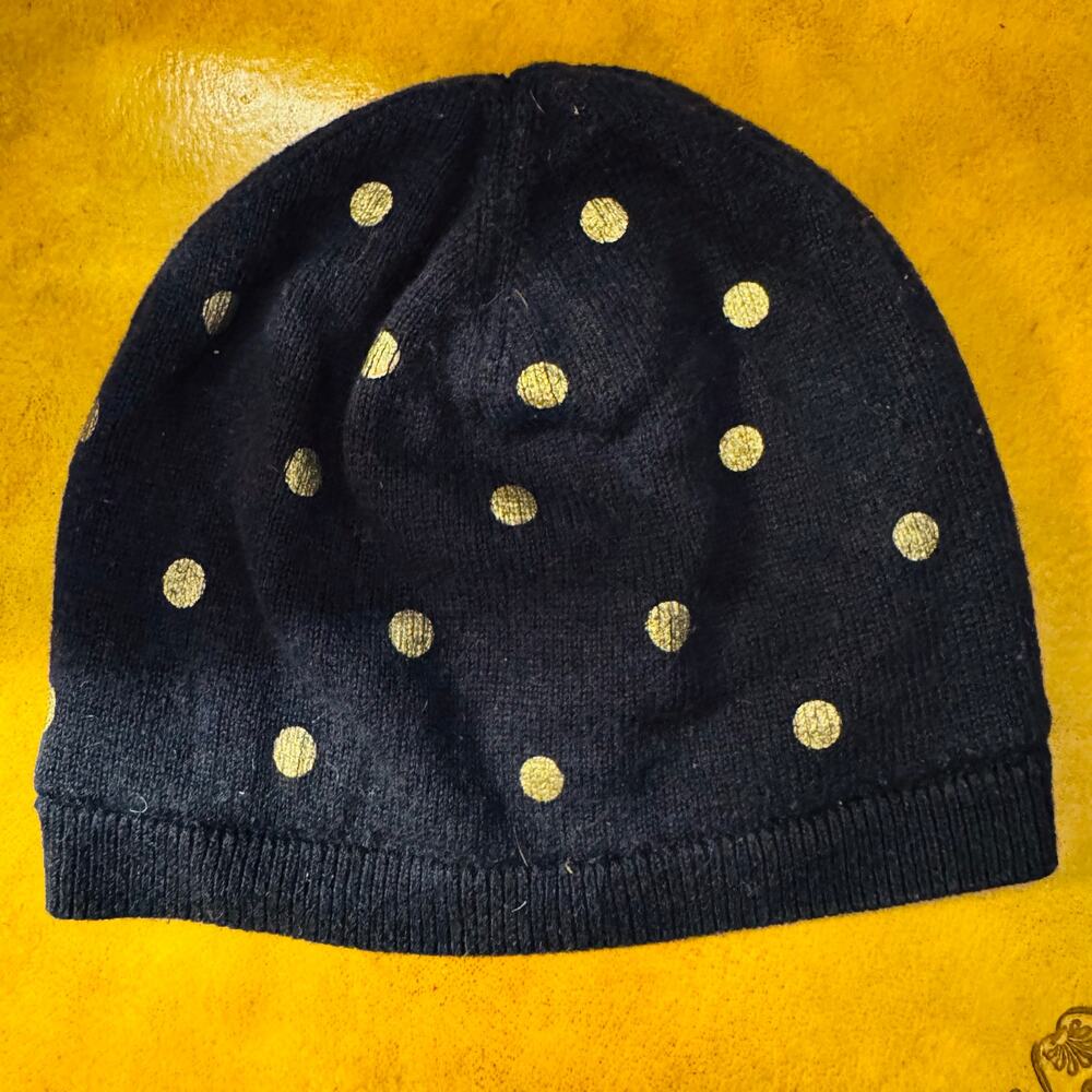 Jacadi Paris France Girls Cotton Wool Navy Gold Polka Dots 53 CM Beanie Hat